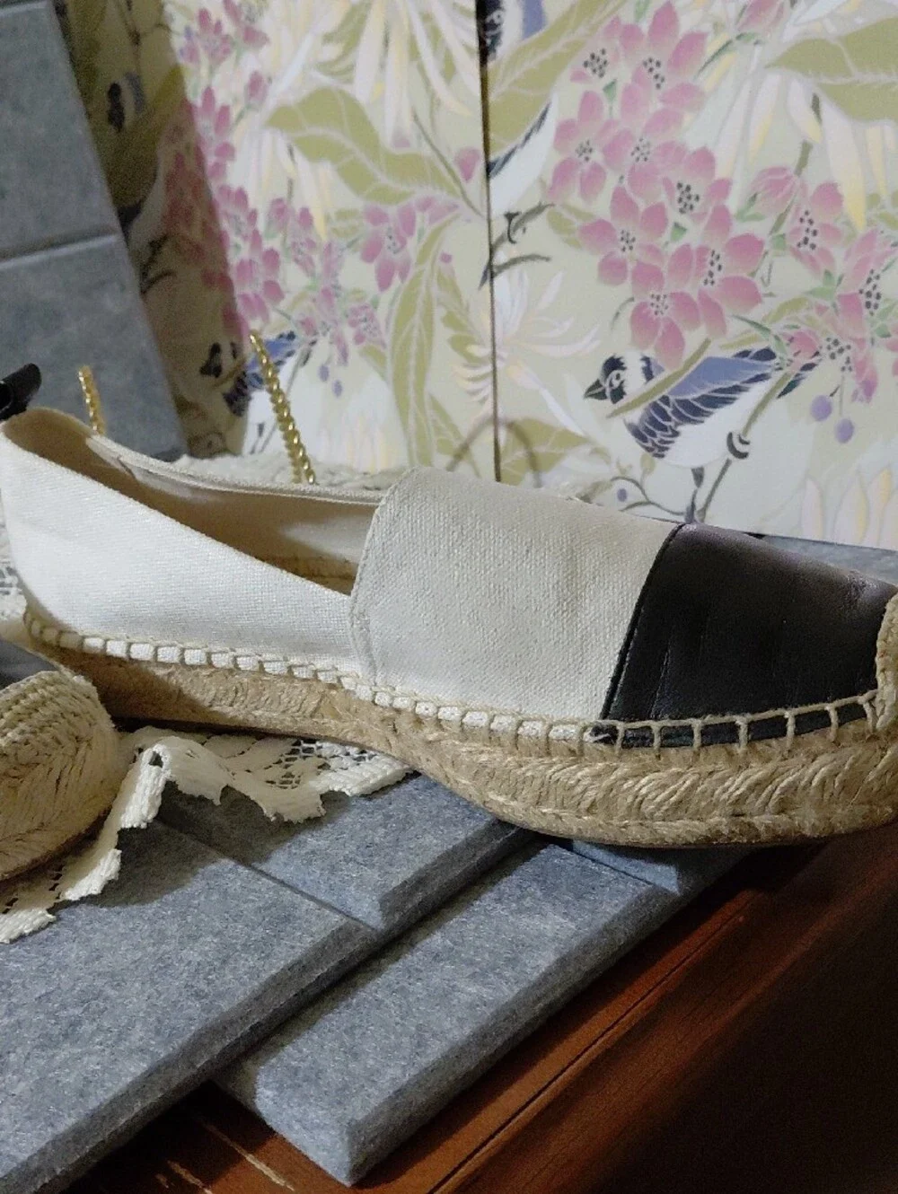 J. Crew White Canvas Espadrilles with Black Toe Cap